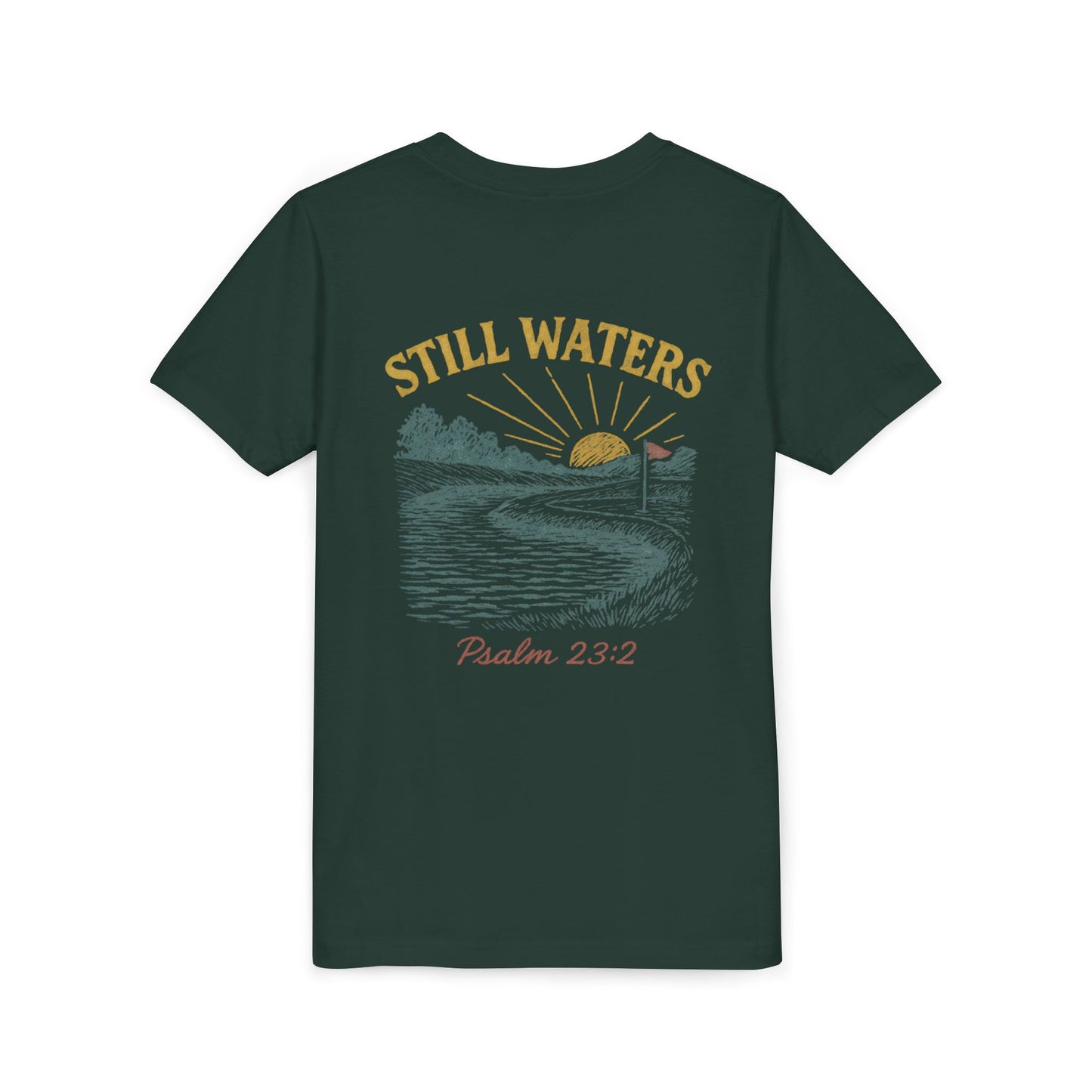Youth Inspirational Tee - Still Waters Design with Psalm 23:2